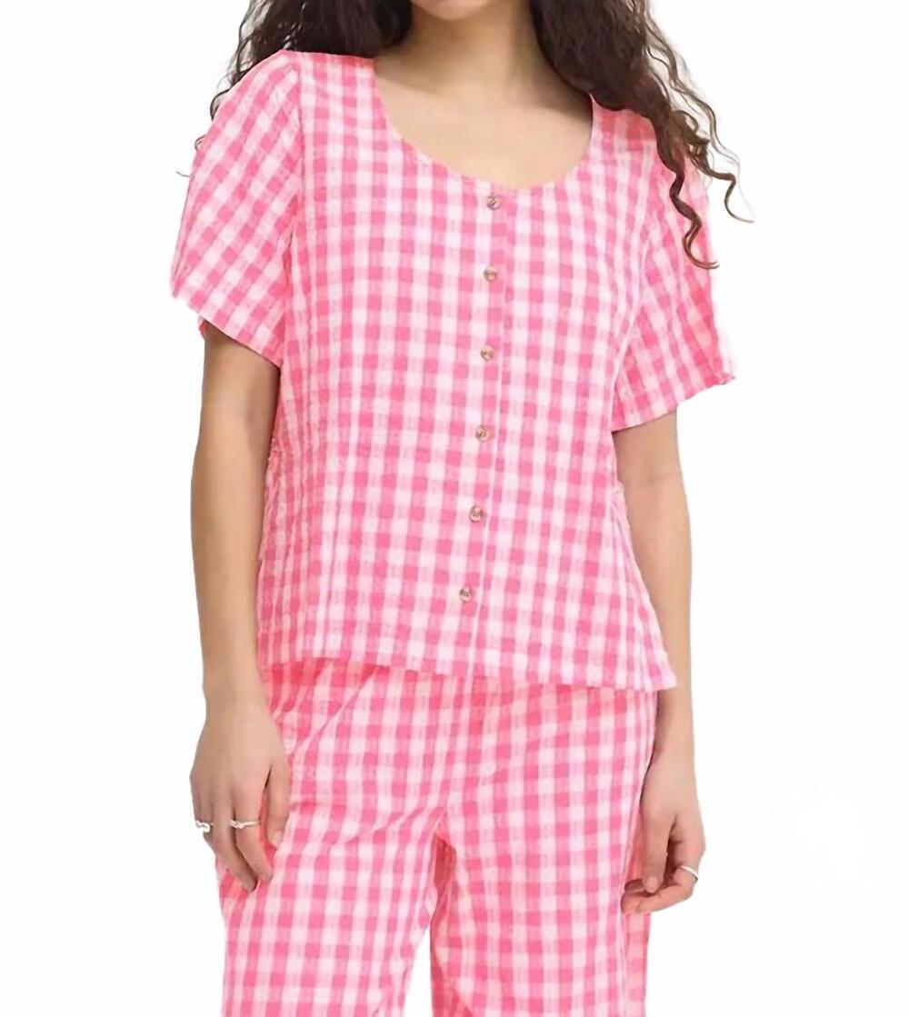 NEW ICHI felica gingham blouse in very berry check